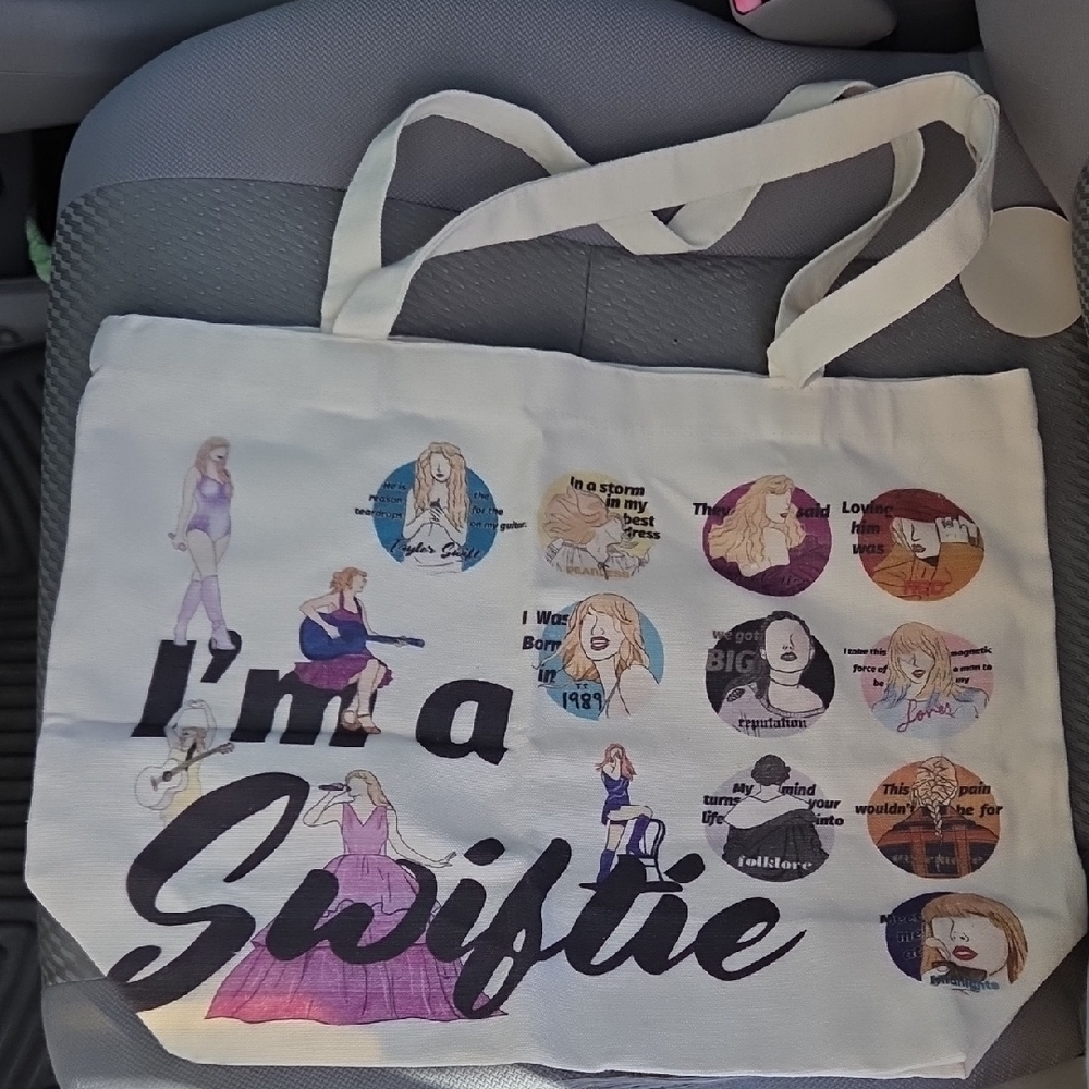 Taylor Swift White Graphic Tote Bag